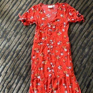 Anthropologie Red Floral Midi Dress
